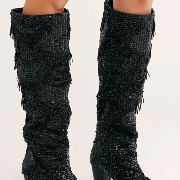 Free People Disco Party Beaded Sequin Tall Boot - Picture 4 of 16